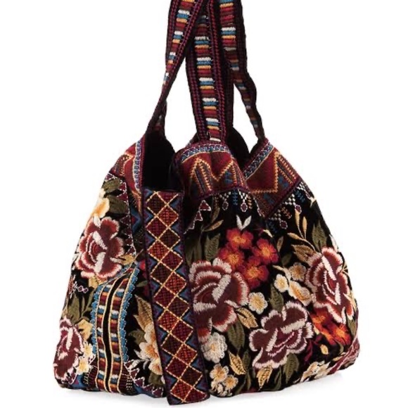 Johnny Was Handbags - Johnny Was Marjan Velvet Bloom Embroidered Tote Bag New